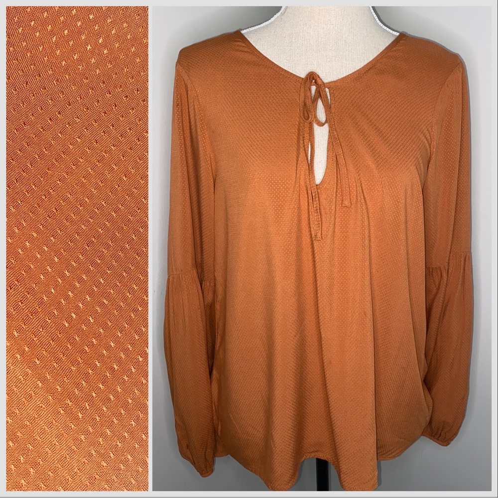 Sanctuary textured burnt orange sienna long sleeve blouse loose fit size Small